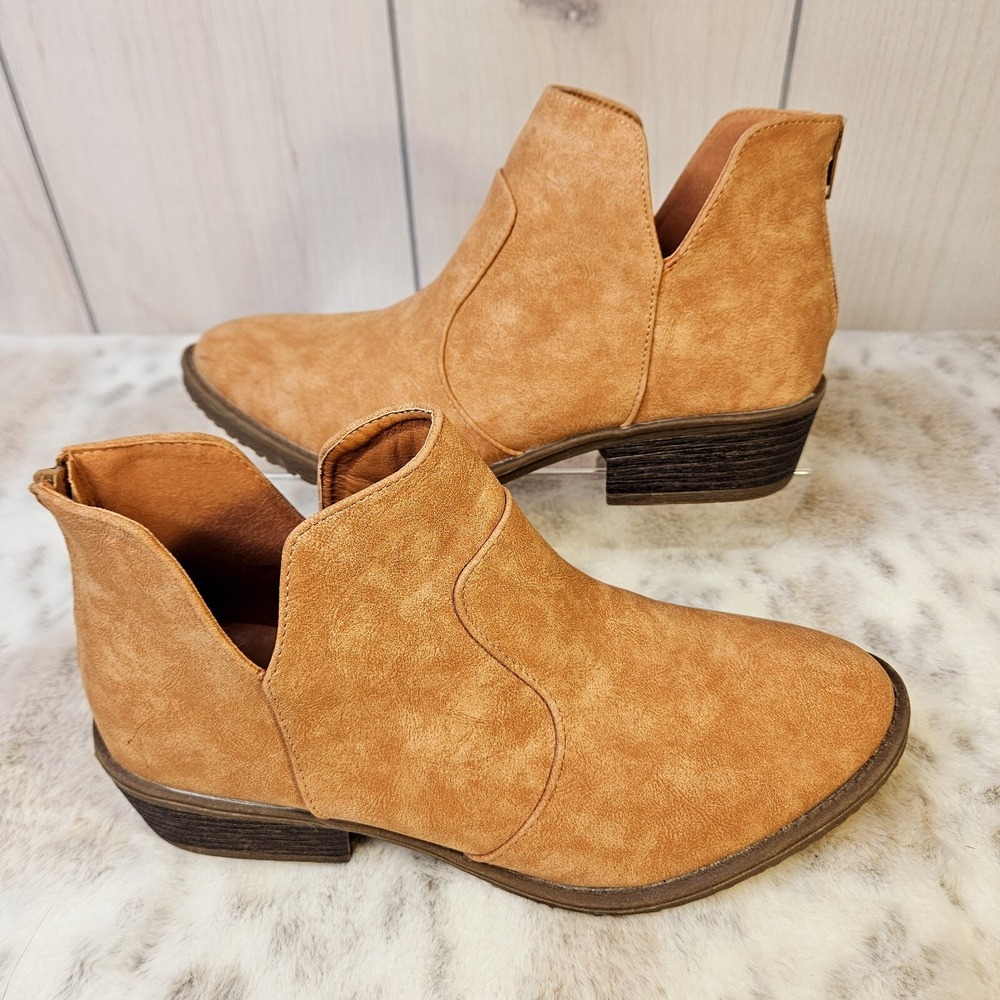 Avanti Women's Faux Vegan Leather Brown Ankle Booties Boots Size 9 Western Boho